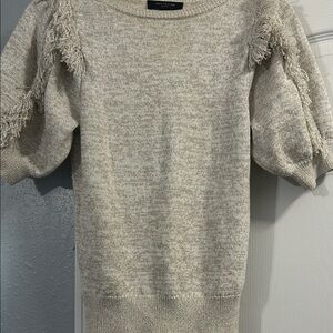 Ann Taylor Cream Sweater with Fringe Details